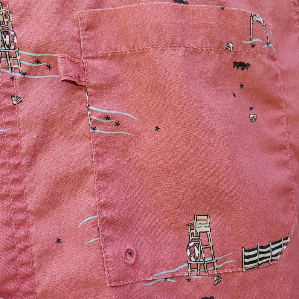 Izod Saltwater Performance vented Mens Small Salmon Pink BeachPrintFishing Shirt - Picture 3 of 8
